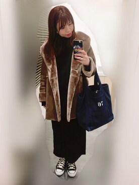 「archives（アルシーヴ）のアイテム（ムートンコート）」を使った、bibi___baさん（レディース・154cm）の冬コーディネート