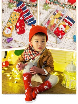 「クリスマスコーデ」｜「アイテム（ソックス/靴下）」を使った、ヴィキーさん（キッズ・110cm）の冬コーディネート