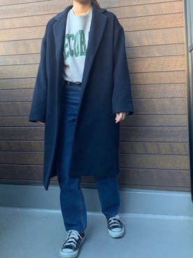 「オーバーコート」｜「アイテム（スウェット）」を使った、yuuukiiiさん（レディース・153cm）の冬コーディネート