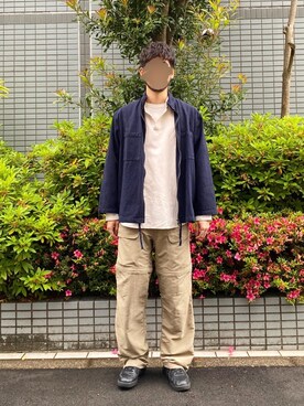 「リネンシャツ」｜「アイテム（ブルゾン）」を使った、ジョージさん（メンズ・183cm）の春コーディネート