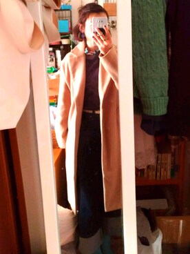 「カラーソックス」｜「アイテム（チェスターコート）」を使った、Harunaさん（レディース・155cm）の秋コーディネート