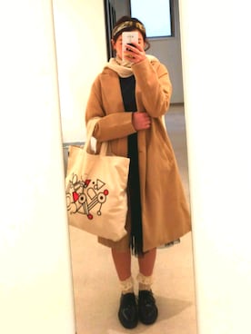 「ポールスミス」｜「アイテム（チェスターコート）」を使った、Harunaさん（レディース・155cm）の冬コーディネート