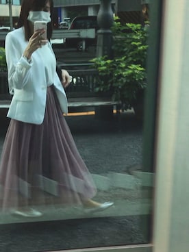 「PLST（プラステ）のアイテム（ノーカラージャケット）」を使った、あきあきさん（レディース・157cm）の夏コーディネート