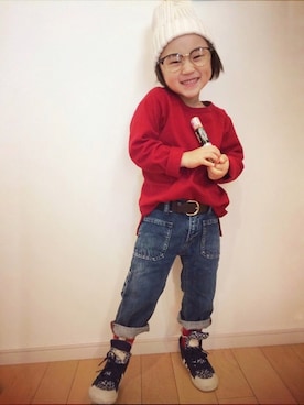 「赤Tシャツ」｜ザネリさん（キッズ・100cm）の冬コーディネート