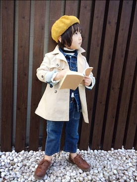 「ボーダーニット」｜「アイテム（トレンチコート）」を使った、ザネリさん（キッズ・100cm）の春コーディネート