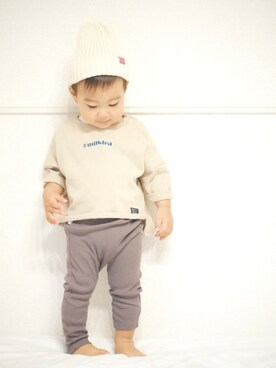 「apres les cours（アプレレクール）の#ロゴTシャツ（Tシャツ/カットソー、ベージュ系）」を使った、haru2018522さん（キッズ・90cm）の秋コーディネート