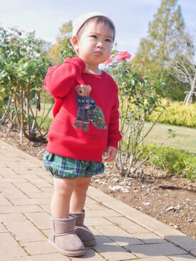 「POLO RALPH LAUREN（ポロ ラルフ ローレン）のアイテム（トップス、レッド系）」を使った、haru2018522さん（キッズ・90cm）の秋コーディネート