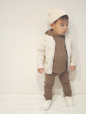 「kokokidsのアイテム（ニットキャップ/ビーニー、ホワイト系）」を使った、haru2018522さん（キッズ・90cm）の秋コーディネート