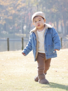 「ZARA KIDSのアイテム（デニムジャケット、ブルー系）」を使った、haru2018522さん（キッズ・90cm）の冬コーディネート