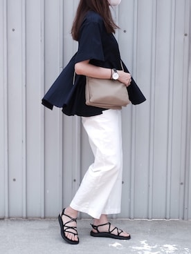 「CELINE（セリーヌ）のアイテム（ショルダーバッグ、ベージュ系）」を使った、mugthingsさん（レディース・163cm）の夏コーディネート