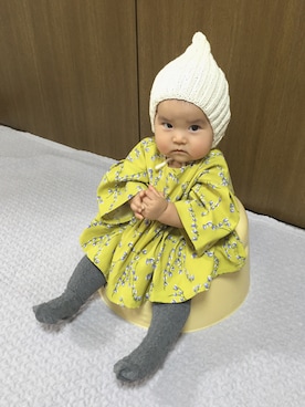 「マスタード」｜「アイテム（チュニック）」を使った、まんまるのピヨピヨさん（キッズ・70cm）の秋コーディネート