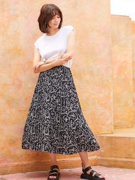 「Chaco closet（チャコ クローゼット）のワッフルフレンチスリーブ半袖T（Tシャツ/カットソー）」を使った、Chaco closet officialさん（レディース・165cm）の夏コーディネート