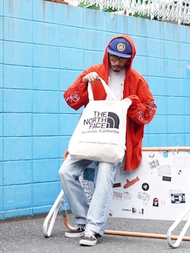 「ノースフェイス」｜「アイテム（キャップ）」を使った、Takamitsu Yagiさん（メンズ・181cm）の春コーディネート