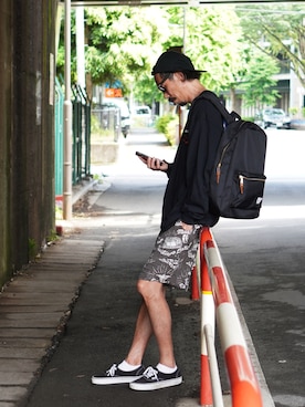 「Herschel Supply（ハーシェルサプライ）のアイテム」を使った、Takamitsu Yagiさん（メンズ・181cm）の夏コーディネート
