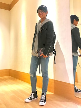 「ラフスタイル」｜「アイテム（ライダースジャケット）」を使った、GRAND GLOBAL 高尾店さん（メンズ・175cm）の夏コーディネート