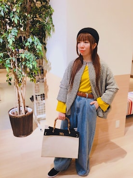 「イエローコーデ」｜「アイテム（その他アウター）」を使った、GRAND GLOBAL 高尾店さん（レディース・160cm）の春コーディネート