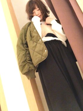 「カーキアウター」｜「アイテム（ノーカラージャケット）」を使った、GRAND GLOBAL 高尾店さん（レディース・160cm）の秋コーディネート