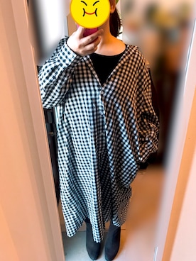 「Libra Cue（リブラ キュー）のアイテム（シャツワンピース）」を使った、あッこさん（レディース・154cm）の冬コーディネート