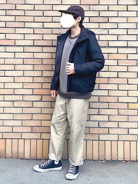「大学生コーデ」｜「アイテム（ダウンジャケット/コート）」を使った、shinさん（メンズ・171cm）の冬コーディネート