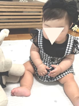 「西松屋（ニシマツヤ）のアイテム（サロペット/オーバーオール）」を使った、pipiさん（キッズ・70cm）の夏コーディネート