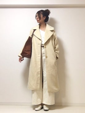 「オールホワイト」｜「アイテム（ステンカラーコート）」を使った、mii☺︎さん（レディース・162cm）の春コーディネート
