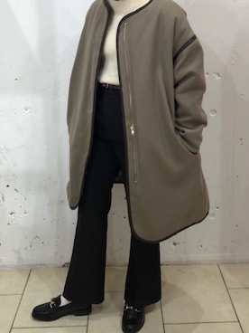 「SPINNS（スピンズ）のアイテム（ノーカラーコート）」を使った、ほちゃんさん（レディース・152cm）の冬コーディネート