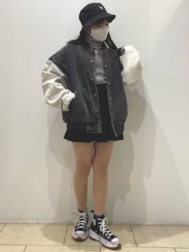 「アイテム（スタジャン）」を使った、ほちゃんさん（レディース・152cm）の冬コーディネート