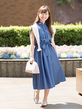 「NATURAL BEAUTY BASIC（ナチュラルビューティーベーシック）のアイテム（シャツワンピース）」を使った、NBB STAFF 08さん（レディース・158cm）の夏コーディネート