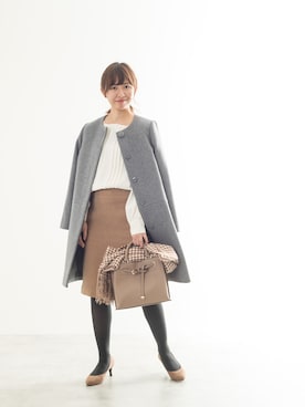 「NATURAL BEAUTY BASIC（ナチュラルビューティーベーシック）のアイテム（ステンカラーコート）」を使った、NBB STAFF 08さん（レディース・158cm）の冬コーディネート