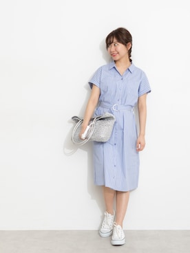 「NATURAL BEAUTY BASIC（ナチュラルビューティーベーシック）のアイテム（シャツワンピース）」を使った、NBB STAFF 08さん（レディース・158cm）の春コーディネート