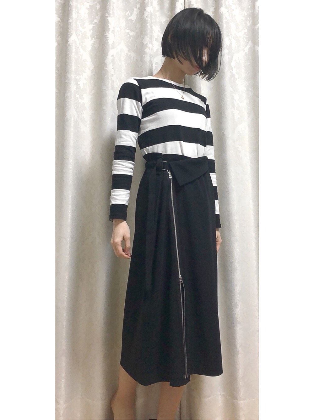 「1325 issey miyake、ISSEY MIYAKE、アニエスベー、agnes b.、Vivienne Westwood、ヴィヴィアンウエストウッド、UNITED NUDE、ユナイテッドヌード、イッセイミヤケ」｜「agnes b.のアイテム（トップス、ブラック系）」を使った、きょこさん（レディース・155cm）の春コーディネートの1枚目の写真