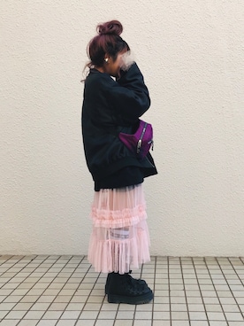 「WC（ダブル シー）のアイテム（ブルゾン）」を使った、ナミキアキさん（レディース・154cm）の春コーディネート