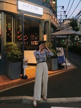 「LOWRYS FARM（ローリーズファーム）のセンタープレスカラーフレアパンツ　870189（その他パンツ）」を使った、mさん（レディース・158cm）の夏コーディネート