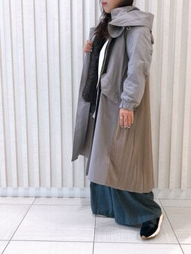 「プリーツ」｜「アイテム（モッズコート）」を使った、クロマメさん（レディース・161cm）の冬コーディネート