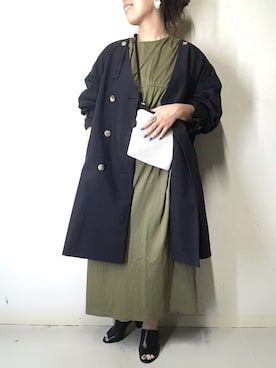 「TATRAS（タトラス）のアイテム（ノーカラージャケット）」を使った、クロマメさん（レディース・161cm）の春コーディネート
