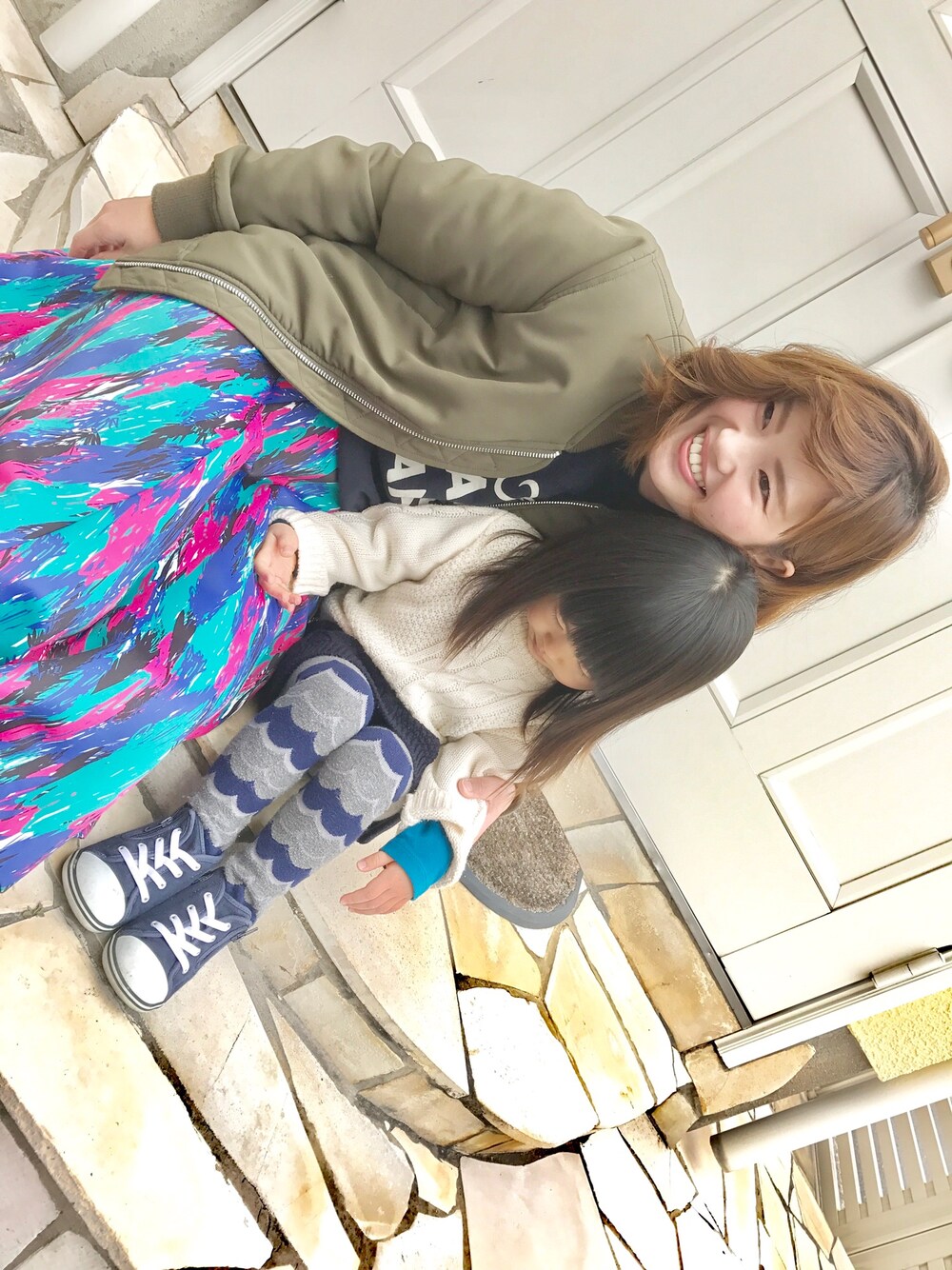 「オトナカジュアル、休日スタイル、春、converse、ユニクロ、ラフ、outfit、ミラオーウェン、2歳、おそろいコーデ」｜「CONVERSEの【CONVERSE(コンバース)】 ALLSTAR POLO12cm-14cm◆（ベビーシューズ/ベビーソックス、ブルー系）」を使った、☆TIE☺︎さん（レディース・152cm）の春コーディネートの1枚目の写真