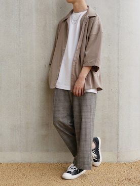 「UNIQLO（ユニクロ）のエアリズムコットンオーバーサイズTシャツ（5分袖）（Tシャツ/カットソー）」を使った、Ryoさん（メンズ・170cm・10代）の春コーディネート