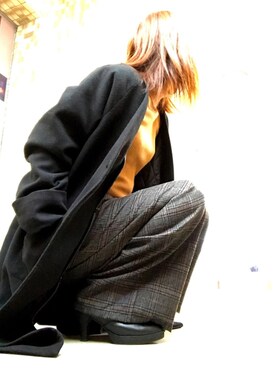 「OZOC（オゾック）のアイテム（ノーカラージャケット）」を使った、Harumakiさん（レディース・155cm）の冬コーディネート
