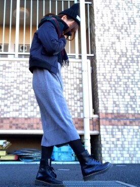 「ニット帽コーデ」｜「アイテム（MA-1）」を使った、Harumakiさん（レディース・155cm）の冬コーディネート