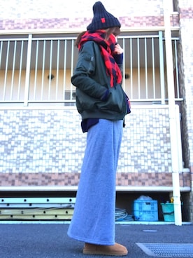 「UGG」｜「アイテム（MA-1）」を使った、Harumakiさん（レディース・155cm）の冬コーディネート