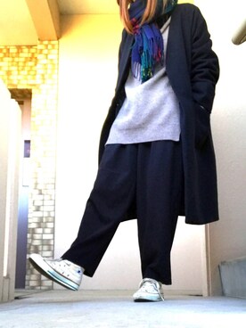 「OZOC（オゾック）のアイテム（ノーカラージャケット）」を使った、Harumakiさん（レディース・155cm）の冬コーディネート