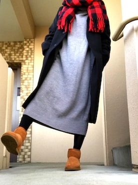 「OZOC（オゾック）のアイテム（ノーカラージャケット）」を使った、Harumakiさん（レディース・155cm）の冬コーディネート