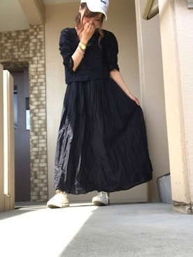 「白キャップ」｜「アイテム（ワンピース/ドレス）」を使った、Harumakiさん（レディース・155cm）の夏コーディネート