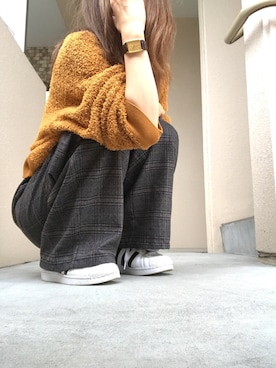 「タータンチェック」｜「アイテム（アナログ腕時計）」を使った、Harumakiさん（レディース・156cm）の秋コーディネート