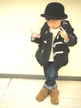 「2歳10ヶ月」｜「アイテム（ダッフルコート）」を使った、Dai-cHiさん（キッズ・90cm）の冬コーディネート