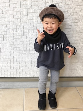 「2歳10ヶ月」｜「アイテム（ハンチング/ベレー帽）」を使った、Dai-cHiさん（キッズ・90cm）の冬コーディネート