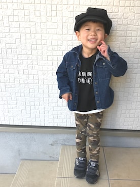 「アイテム（デニムジャケット、ブルー系）」を使った、Dai-cHiさん（キッズ・90cm）の冬コーディネート