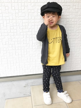 「no brand（ノーブランド）のアイテム（キャスケット）」を使った、Dai-cHiさん（キッズ・90cm）の春コーディネート
