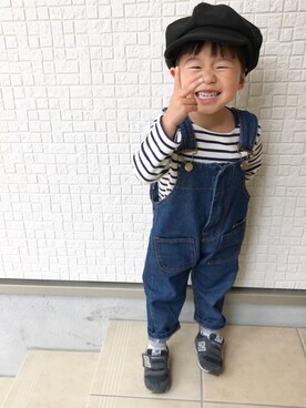 「no brand（ノーブランド）のアイテム（キャスケット）」を使った、Dai-cHiさん（キッズ・90cm）の春コーディネート