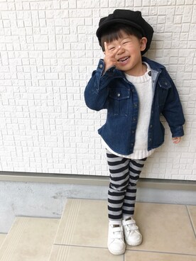 「アイテム（デニムジャケット、ブルー系）」を使った、Dai-cHiさん（キッズ・90cm）の春コーディネート